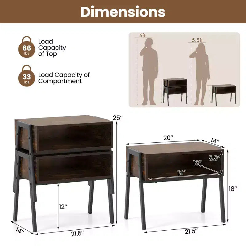 Costway Stackable End Table Night Stand Bedside Table Shelf Accent Table