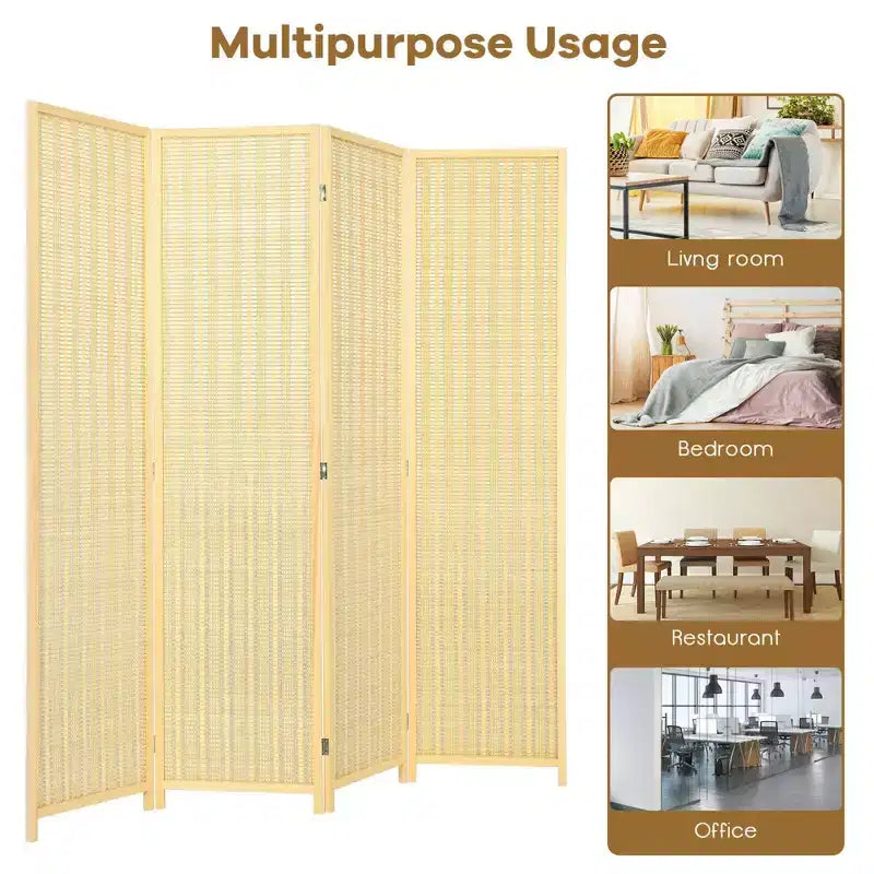 Costway Paravento Divisorio a 4 Pannelli Pieghevole Portatile Altezza 183 cm