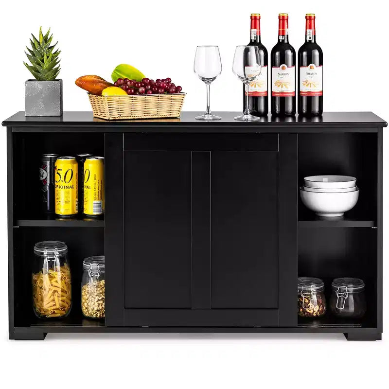 Costway Credenza da Cucina Mobile Contenitore Armadio da Buffet Legno Porte Scorrevoli Dispensa Nero/Grigio/Marrone/Bianco