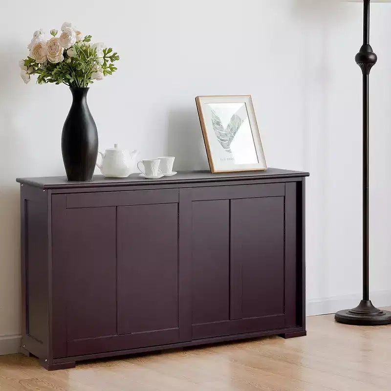 Costway Credenza da Cucina Mobile Contenitore Armadio da Buffet Legno Porte Scorrevoli Dispensa Nero/Grigio/Marrone/Bianco