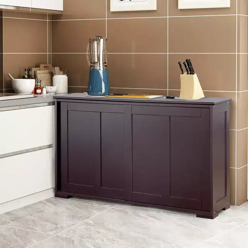 Costway Credenza da Cucina Mobile Contenitore Armadio da Buffet Legno Porte Scorrevoli Dispensa Nero/Grigio/Marrone/Bianco