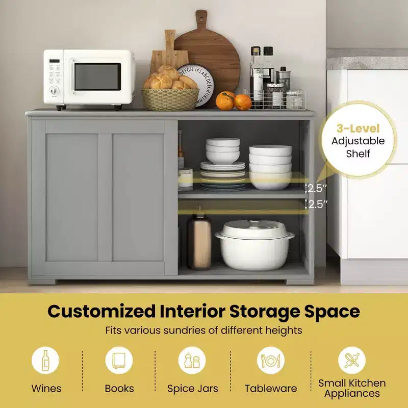 Costway Credenza da Cucina Mobile Contenitore Armadio da Buffet Legno Porte Scorrevoli Dispensa Nero/Grigio/Marrone/Bianco