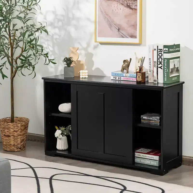 Costway Kitchen Storage Cabinet Sideboard Buffet Cupboard Wood Sliding Door Pantry Black/Gray/Brown/White
