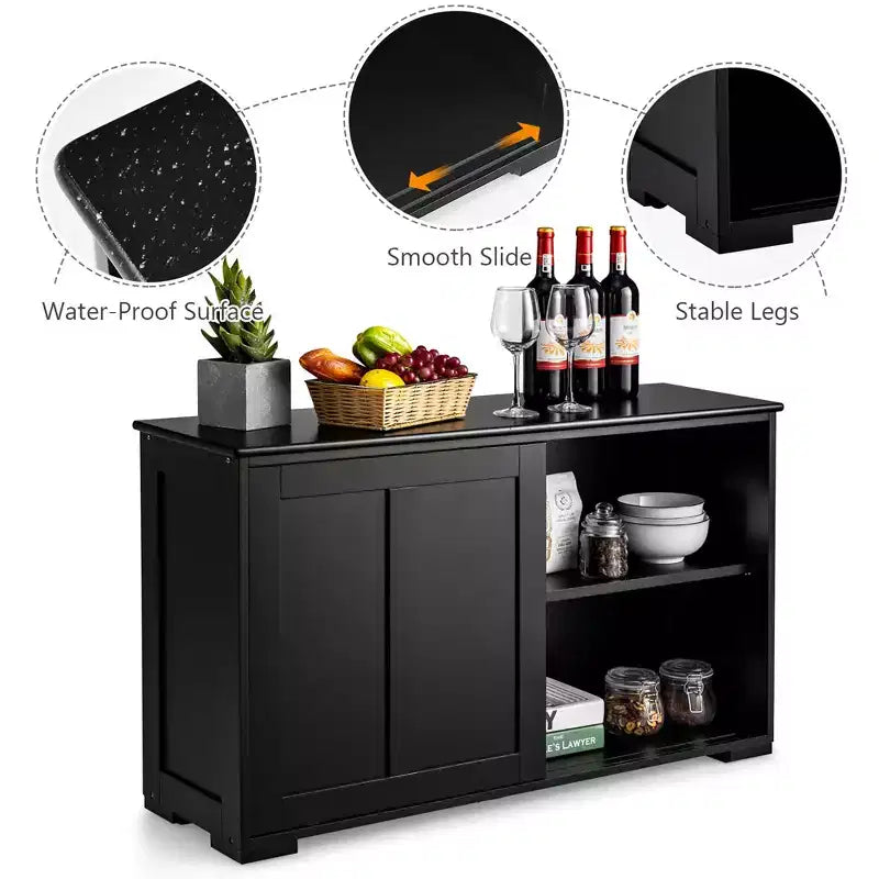 Costway Credenza da Cucina Mobile Contenitore Armadio da Buffet Legno Porte Scorrevoli Dispensa Nero/Grigio/Marrone/Bianco