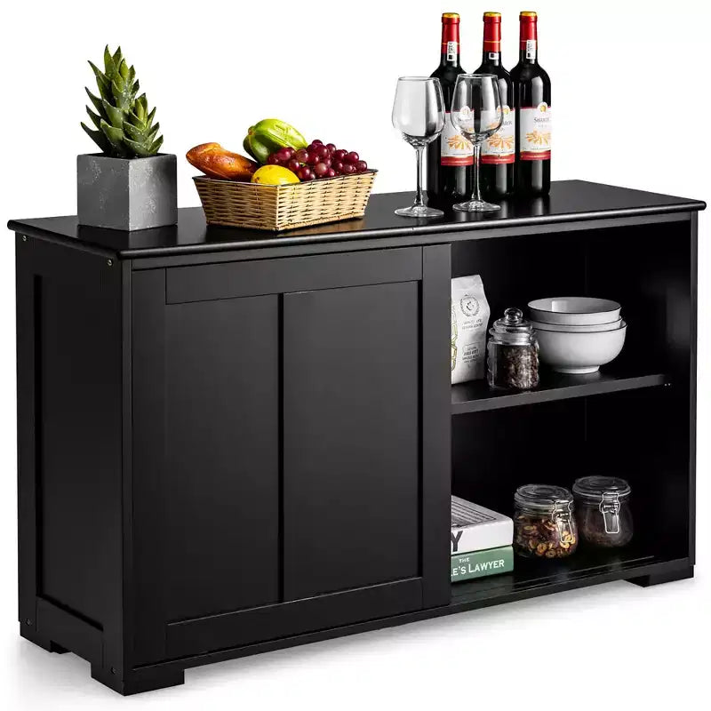 Costway Kitchen Storage Cabinet Sideboard Buffet Cupboard Wood Sliding Door Pantry Black/Gray/Brown/White