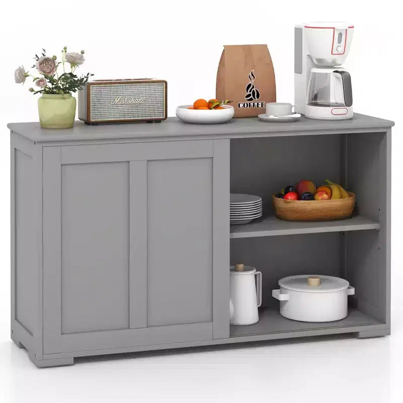 Costway Kitchen Storage Cabinet Sideboard Buffet Cupboard Wood Sliding Door Pantry Black/Gray/Brown/White