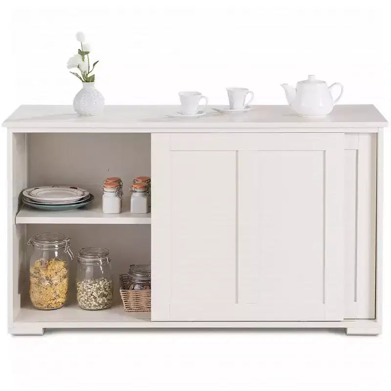 Costway Kitchen Storage Cabinet Sideboard Buffet Cupboard Wood Sliding Door Pantry Black/Gray/Brown/White